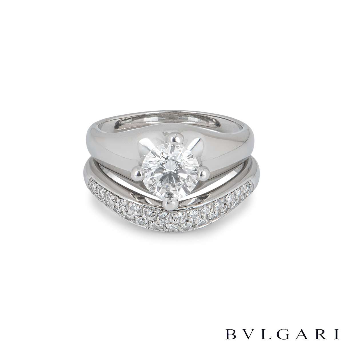 Bvlgari Platinum Diamond Corona Bridal Set 1.01ct G/VVS2